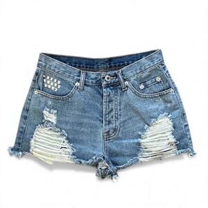 NX3 Women’s Denim Studded Distressed Shorts size 27